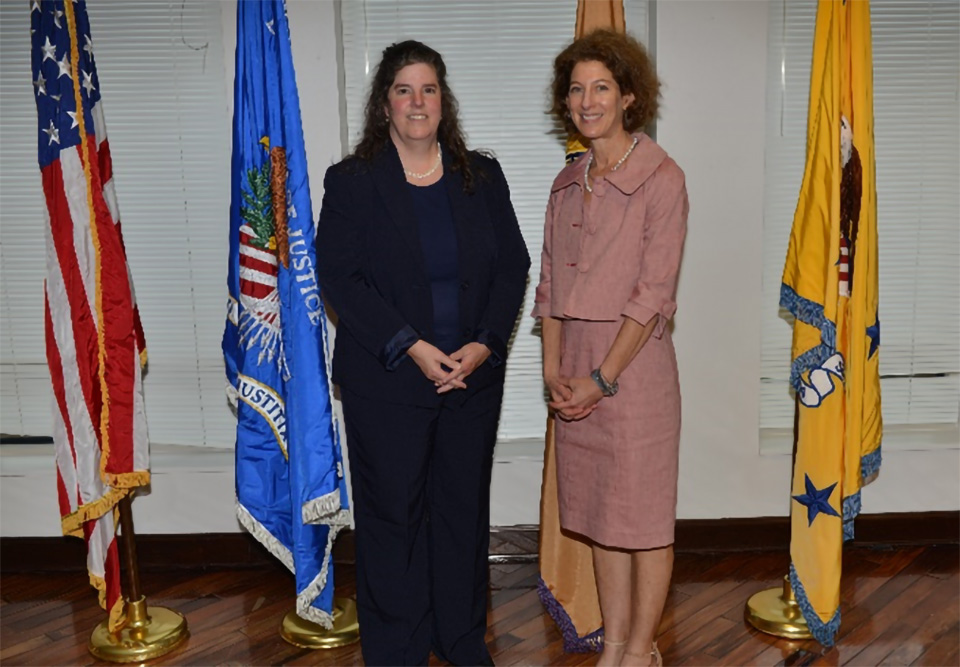 OJJDP Administrator Liz Ryan (left) was sworn in on May 16 by OJP Principal Deputy Assistant Attorney General Amy L. Solomon.