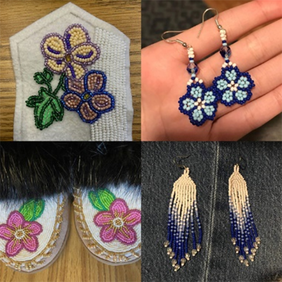 Photos of four examples of beadwork created by students in the Youth Case Management Project 