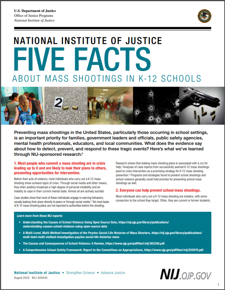 Thumbnail of the fact sheet, Five Facts About Mass Shootings in K–12 Schools