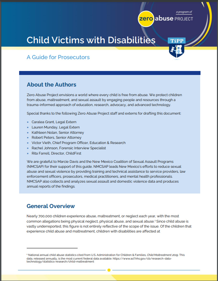 Thumbnail of the publication, Child Victims with Disabilities: A Guide for Prosecutors