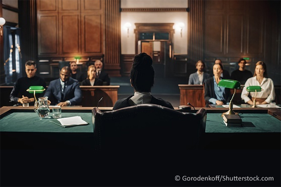 Stock photo of the proceedings in a small courtroom
