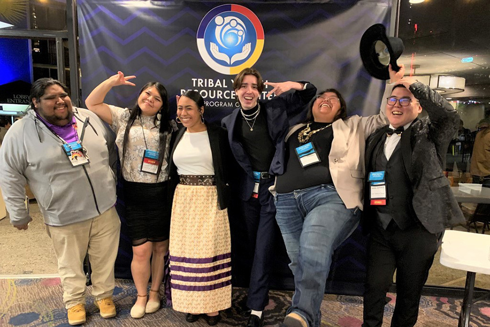Photo of the Tribal Youth Resource Center Young Leaders, Colby WhiteThunder, Sydney Matheson, Isabella Fridia, Anagali Duncan, Kaitlin Martinez, and James John II.